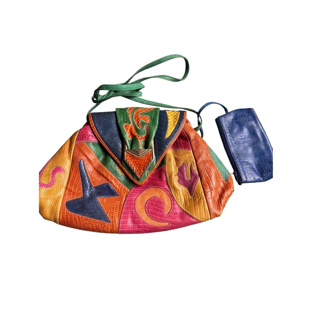 Sharif Crossbody Bag Womens Multicolor Good Vintage Patchwork Leather 80s USA
